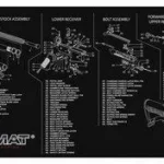 TEKMAT RIFLE MAT AR15 BLK, black mat with white AR-15 diagrams and text, top view