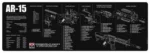 TEKMAT RIFLE MAT AR15 BLK, black mat with white AR-15 diagrams and text, top view