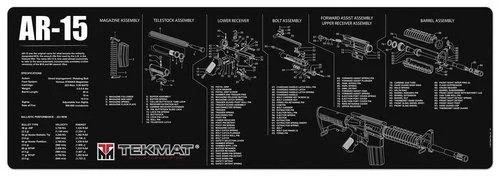 primary-51099 TEKMAT RIFLE MAT AR15 BLK, black mat with white AR-15 diagrams and text, top view