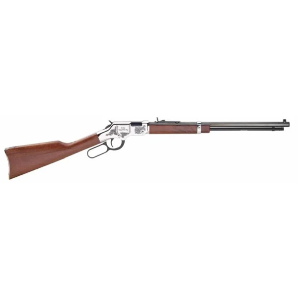 HENRY H4 GLDN BOY SLVR FATHER'S, right-side view with brown stock and silver receiver