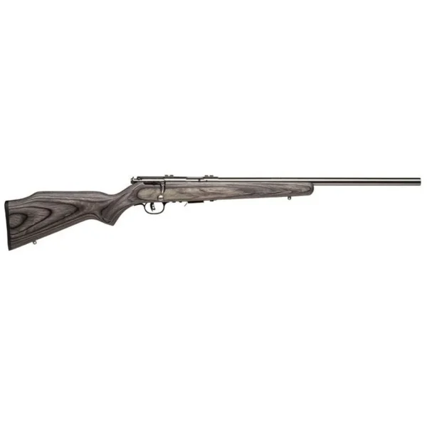 Savage Arms SAV 93R17-BVSS, right-side view with gray laminate stock and stainless barrel