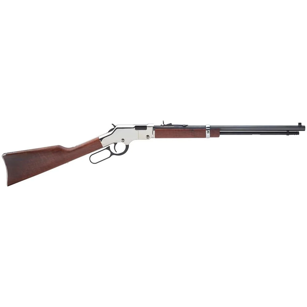 primary-51148 HENRY H4 GLDN BOY SLVR left side view with brown stock, silver receiver and black barrel
