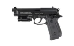 Crosman P1 black air pistol with under-barrel laser, left-side view