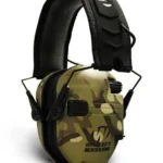 Walkers Game Ear Walker's Razor Slim Shooter Folding Electronic Muff, tan camo ear cups