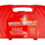 Shooters Choice Universal Cleaning Kit, closed red carrying case with handle and printed label