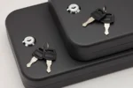 SnapSafe Extra Large Lockbox 2-Pack, top view of two black keyed boxes with keys