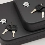 SnapSafe Extra Large Lockbox 2-Pack, top view of two black keyed boxes with keys