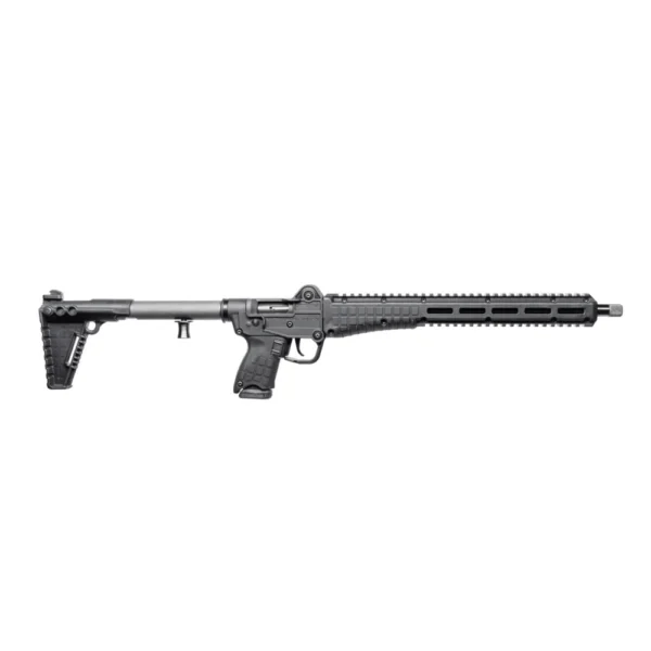 Kel-Tec SUB2K, black rifle in right-side view with extended stock, grip and long ventilated handguard