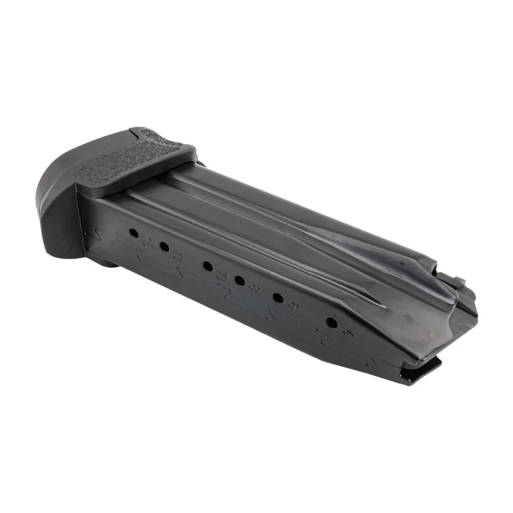 primary-51283 Heckler & Koch P30SK/VP9SK Magazine, black angled side view with witness holes and baseplate