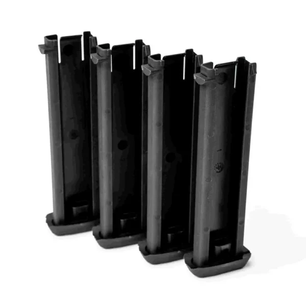 Kel-Tec PR-3AT Stripper Clips, four black clips standing upright in angled view