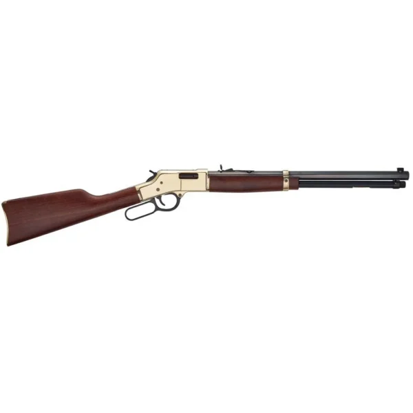 HENRY H6 BIG BOY lever-action rifle, right-side view with wood stock, brass receiver and black barrel