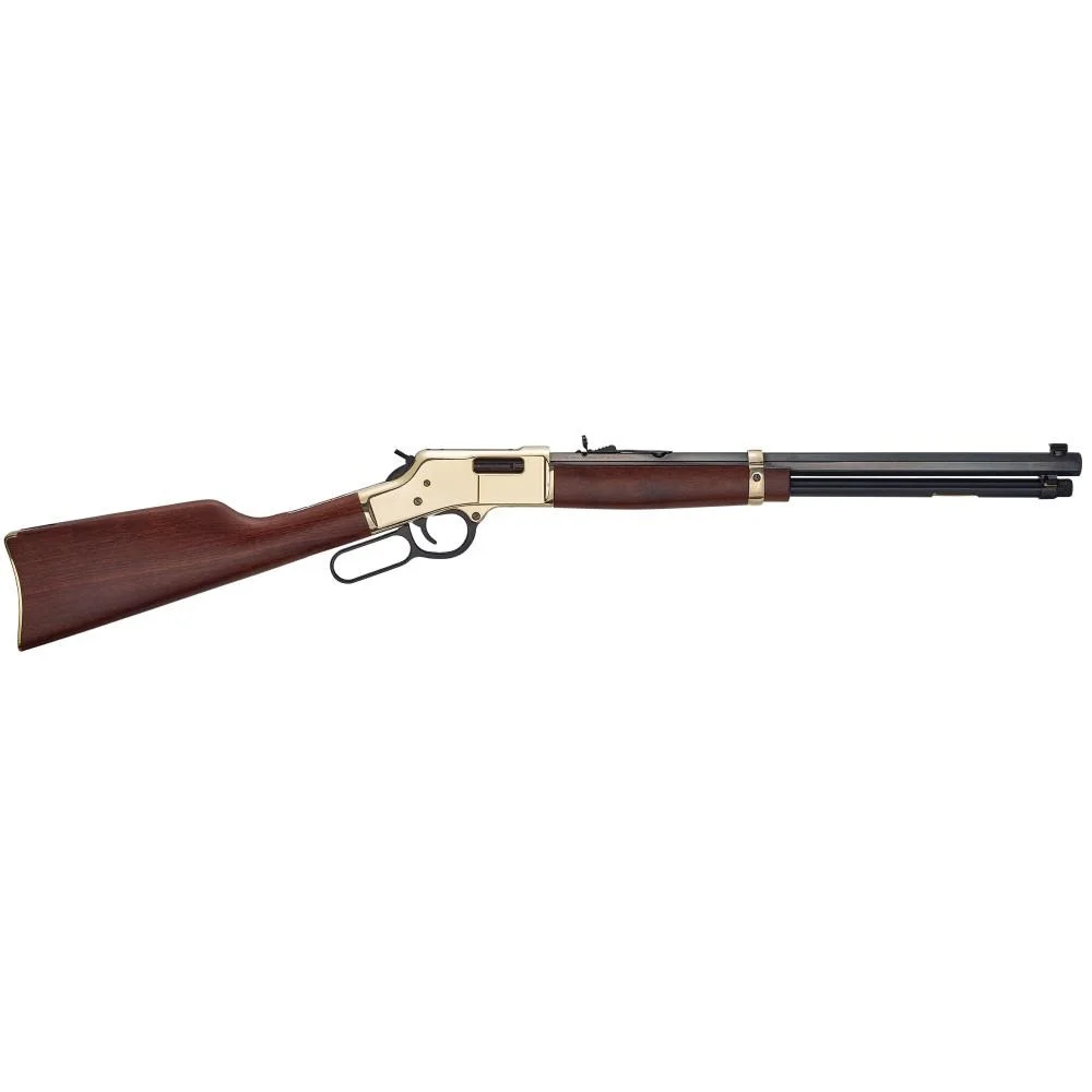 primary-51310 HENRY H6 BIG BOY lever-action rifle, right-side view with wood stock, brass receiver and black barrel