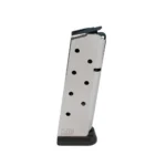 Ed Brown Handgun Magazine, silver front view with black base plate and witness holes