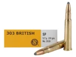Sellier & Bellot ammunition, yellow box beside two brass cartridges, one upright