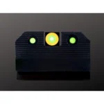 XS Sights XS R3D 2.0 for Glock 43, rear view of black sights with glowing green and orange dots