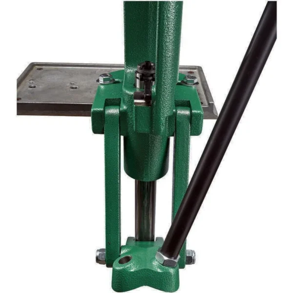 RCBS Rock Chucker Supreme Press in green, front view with black operating handle and metal base