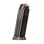 Heckler & Koch MAG HK VP9K A1 black magazine, angled side view with orange follower