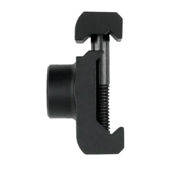 GrovTec Picatinny Swivel Mount, black close-up side view with push-button base and rail clamp