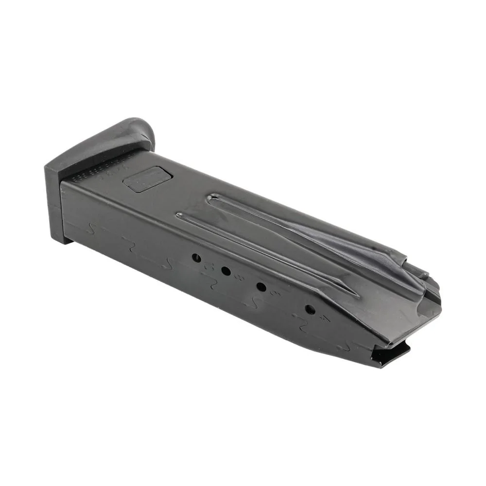 primary-51349 Heckler & Koch HK USP-C/P2000 magazine, horizontal angled view with black finish and witness holes