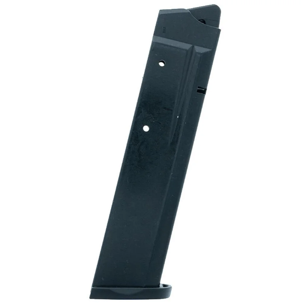 primary-51384 Promag Smith & Wesson Shield Pistol Magazine, black extended magazine in angled side view