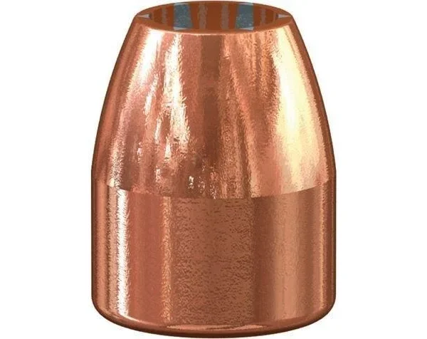 Speer Ammunition SPR GOLD DOT, copper-coloured hollow-point bullet in front angled view