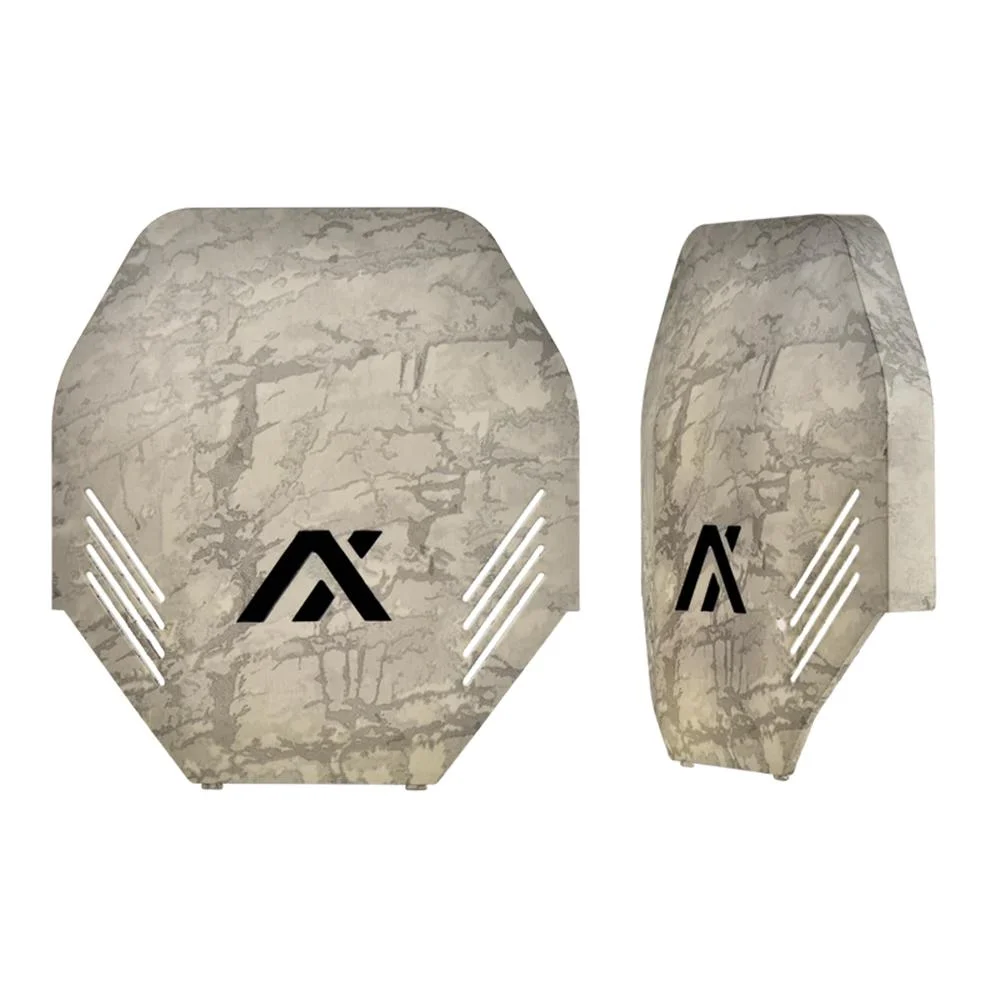 primary-51421 AXIL MX PLATE 1 SET SLATE DSRT TAN, front and angled views of two tan patterned plates