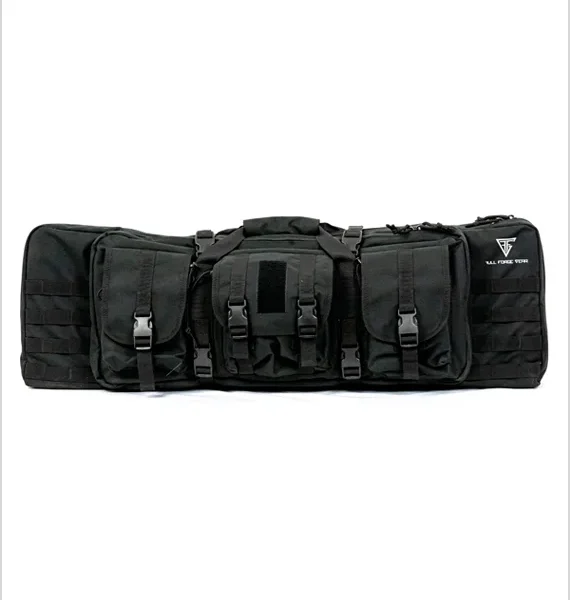 MKS Supply Full Forge Gear Torrent Double Rifle Case, black front view with pockets and handles