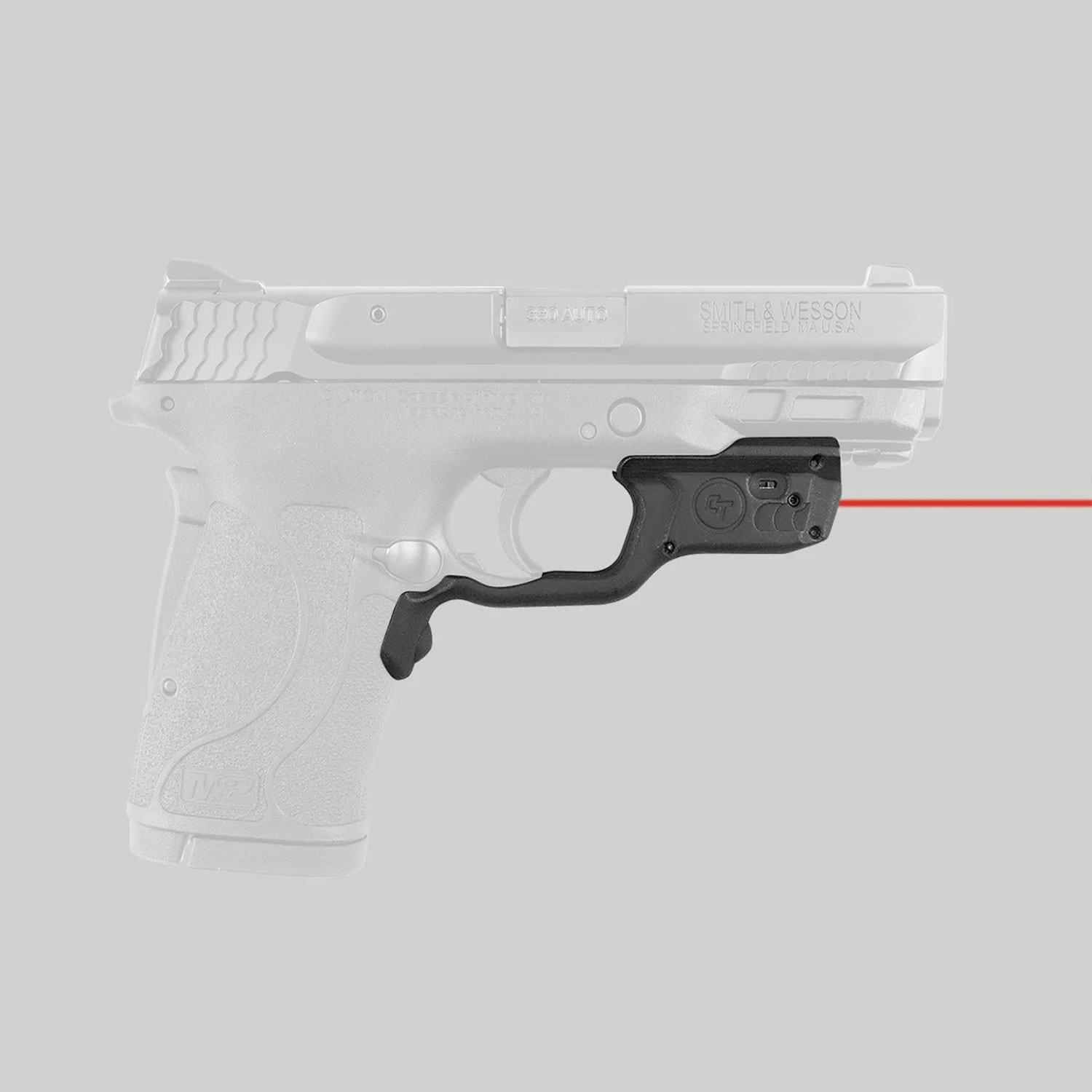 primary-51451 Crimson Trace Laser Grip, black left-side view mounted on pistol with red laser beam