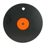 Birchwood Casey B/C GONG black round steel target, front view with orange center and hanging hole
