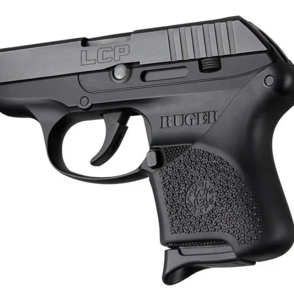 HOGUE HANDALL HYBRID BLK RUGER LCP, right-side view of black textured grip installed on pistol