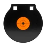 Birchwood Casey B/C 6-inch Gong Two Hole, black front view with orange bullseye and two holes