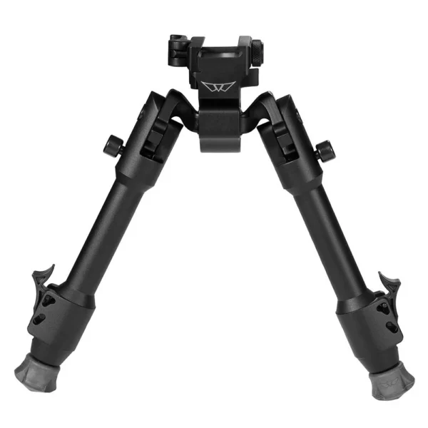 Warne Skyline Precision Bipod black front view with splayed adjustable legs and rubber feet
