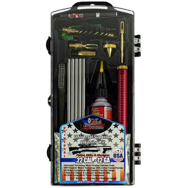 Pro-Shot Professional Classic Kit - Shotgun, open black case with rods, brushes and bottle