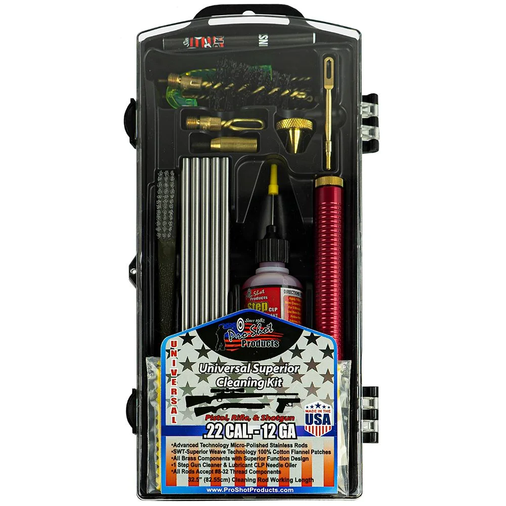 primary-51577 Pro-Shot Professional Classic Kit - Shotgun, open black case with rods, brushes and bottle