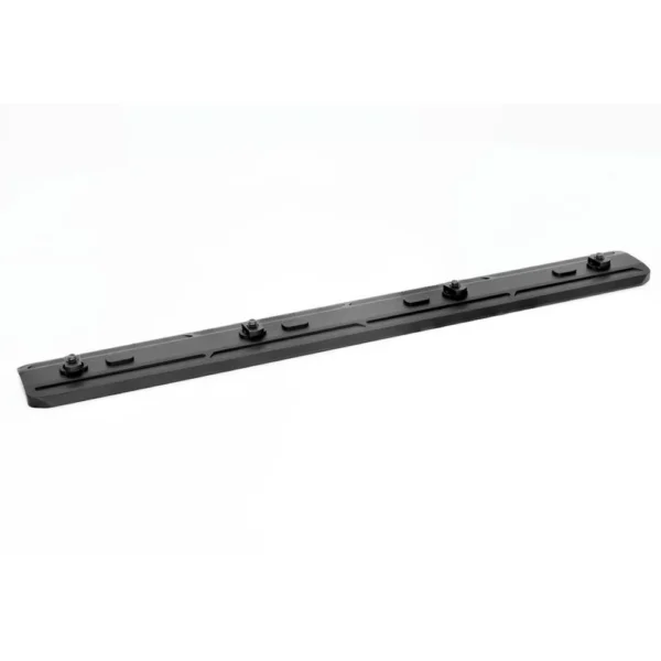Warne Tactical ARCA Rail M-LOK Compatible 12 inch Black, angled top view with slots and four screws