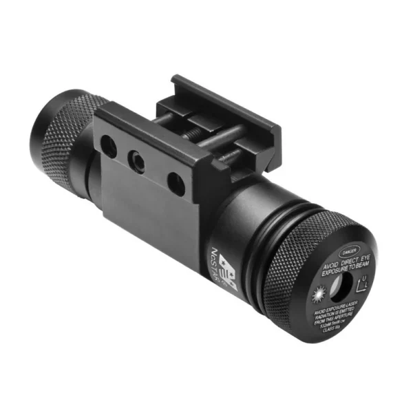 NcSTAR Green Laser black cylindrical unit, angled view with Weaver base and rear controls