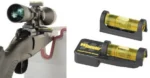 AOB Wheeler Engineering Level, two yellow bubble levels beside a rifle-mounted example