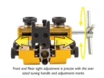 AOB Wheeler Engineering Amorer's Handgun Sight Tool, yellow and black tool, front view