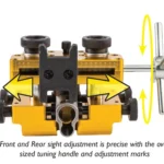 AOB Wheeler Engineering Amorer's Handgun Sight Tool, yellow and black tool, front view