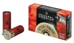 Federal FED PRM rifled slug ammunition, red and black box with two red shells