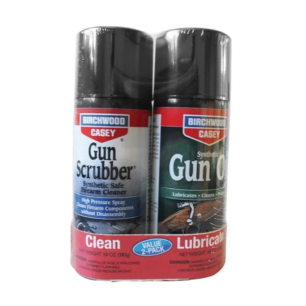 Birchwood Casey Gun Scrubber & Synthetic Gun Oil 2-Pack, two aerosol cans in retail wrap