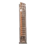 Elite Tactical Systems Glock Handgun Magazine, clear front view with visible spring and orange follower