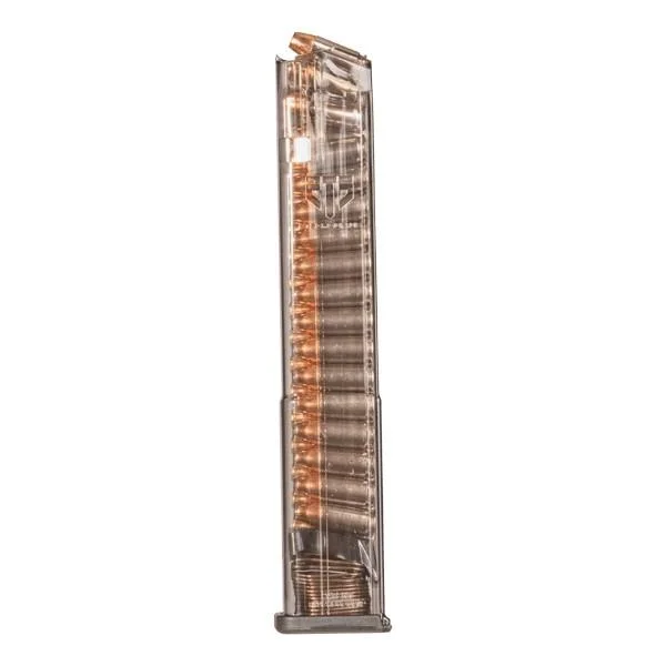 primary-51656 Elite Tactical Systems Glock Handgun Magazine, clear front view with visible spring and orange follower