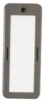 AOB Caldwell Cordless 75 LED Vault Light, front view with white panel and grey frame