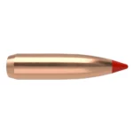Nosler Ballistic Tip copper-coloured bullet with red polymer tip, left side view