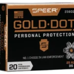 Speer Gold Dot black and gold ammunition box, front view