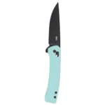 CRKT Q Compact folding knife open with blue handle and black drop point blade