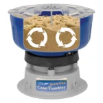 AOB Frankford Arsenal Quick N-EZ Case Tumbler, front cutaway view with blue bowl and brass cases