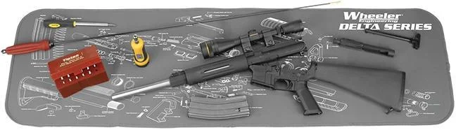 primary-51733 AOB Wheeler Delta Series AR-15 Maintenance Mat gray, top view with rifle and tools