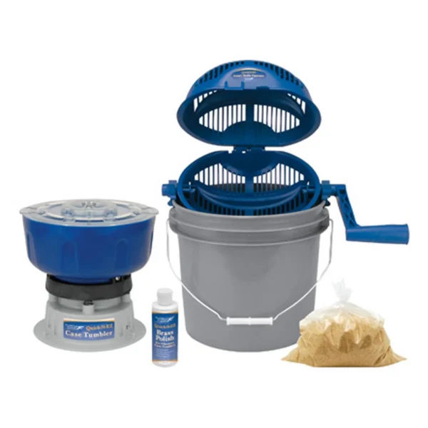 AOB Frankford Arsenal Quick-N-EZ Case Tumbler Kit with blue tumbler, separator, bucket and media